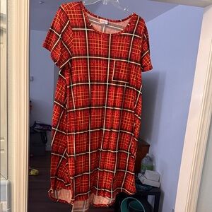 LuLaRoe Red and Orange Plaid Carly Dress
